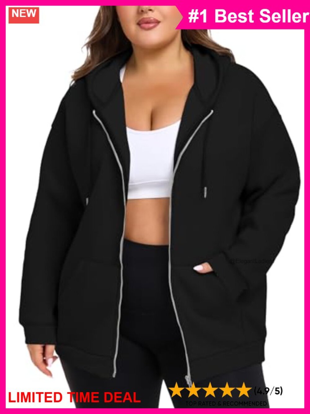 Plus Size Zip Up Hoodie Oversized Fleece Sweatshirt Thumb Hole